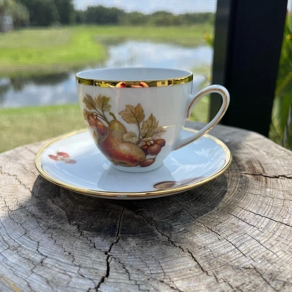 Vintage Schmid Germany Demitasse Cup & Saucer Fruit Design